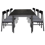 Claire 7pc Dining Set Table 180cm Solid Oak Wood Fabric Seat Chair - Black - Furniture > Dining