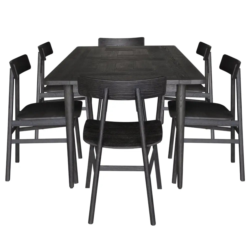 Claire 7pc Dining Set Table 180cm Solid Oak Wood Timber Seat Chair - Black - Furniture > Dining