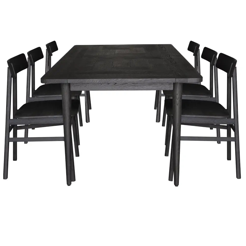 Claire 7pc Dining Set Table 180cm Solid Oak Wood Timber Seat Chair - Black - Furniture > Dining