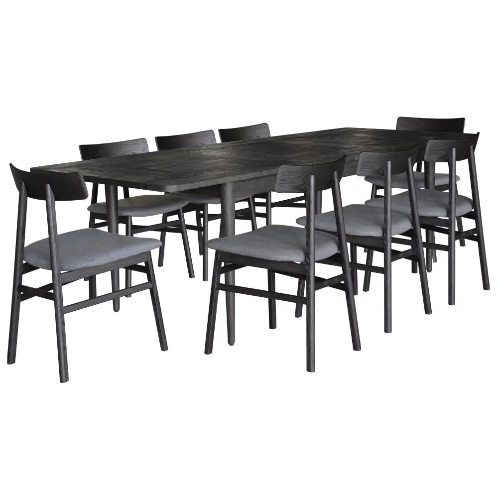 Claire 9pc Dining Set Table Extendable 170-230cm Oak Fabric Seat Chair - Black - Furniture > Dining