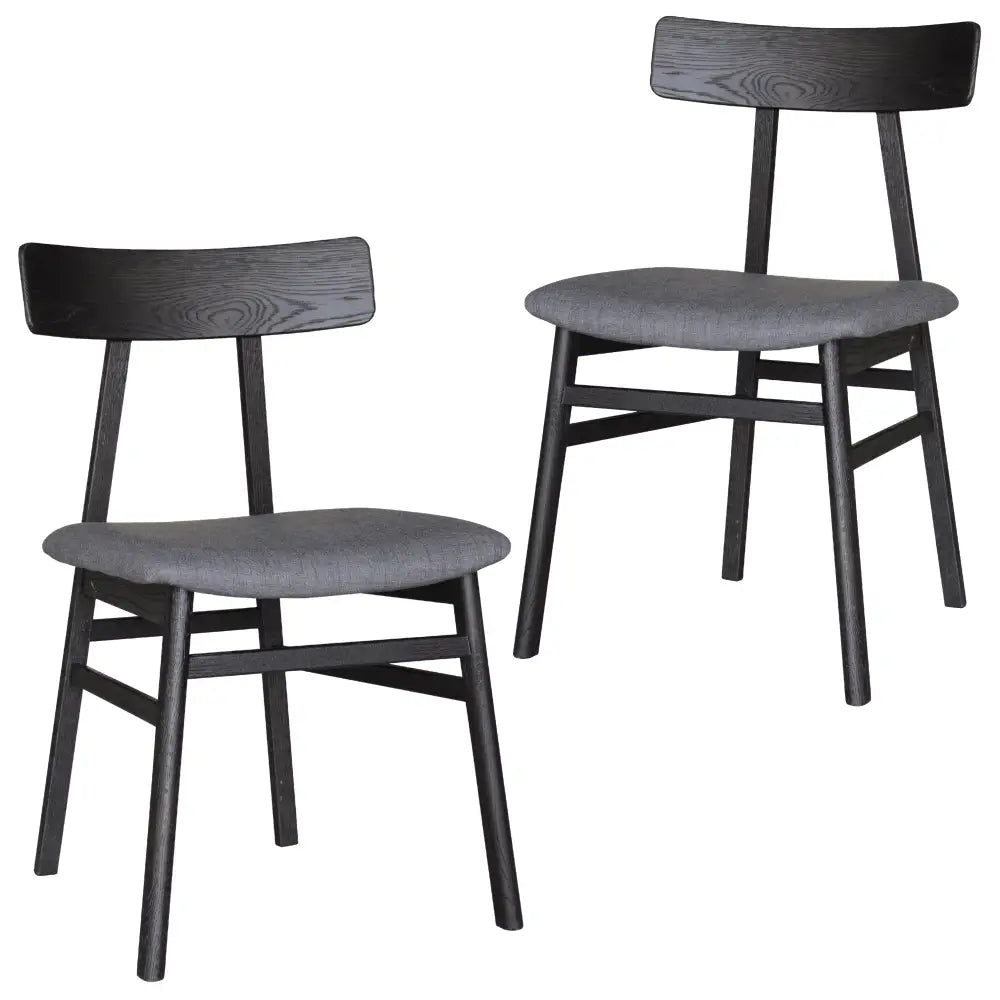 Claire Dining Chair Set of 2 Solid Oak Wood Fabric Seat Furniture - Black - Furniture > Dining