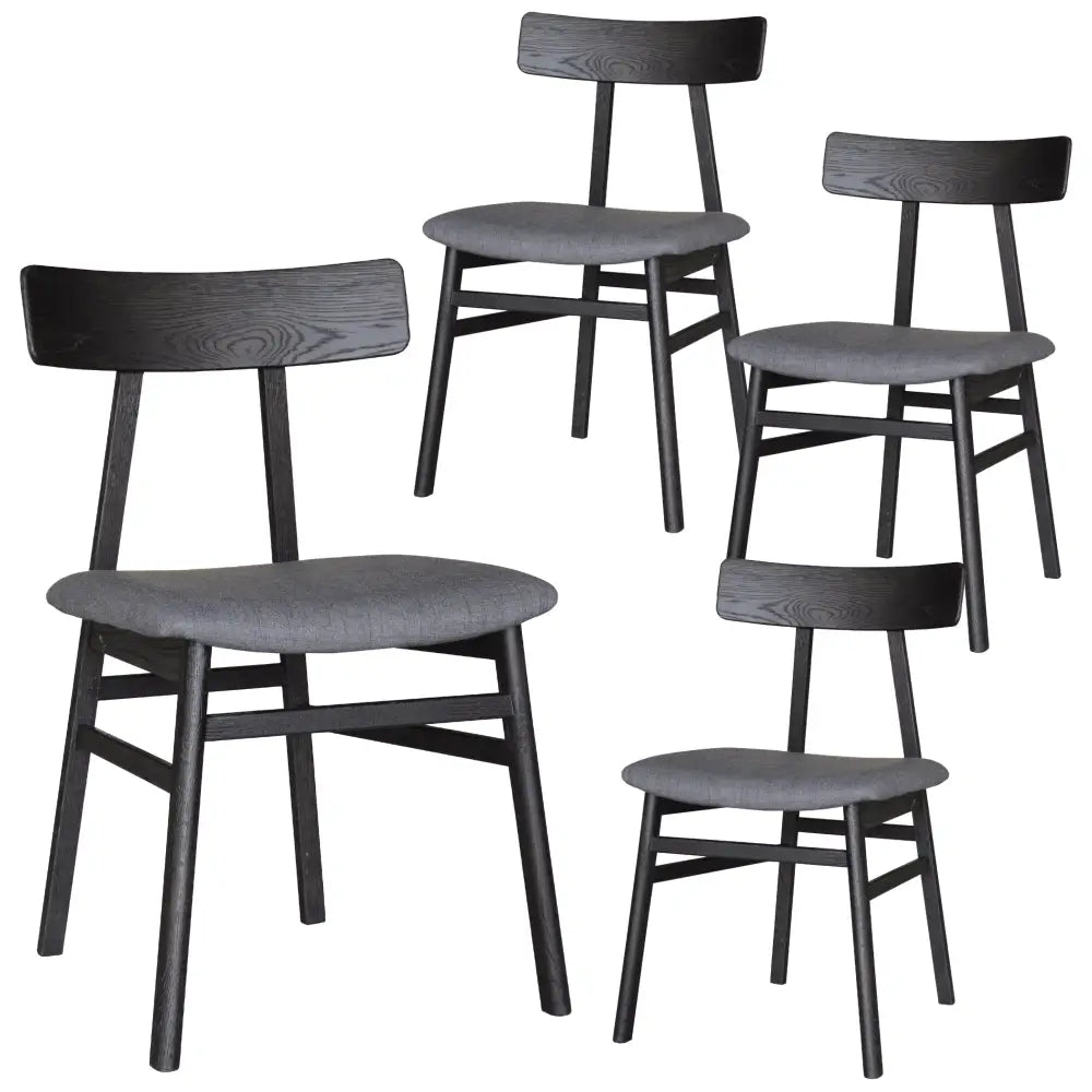 Claire Dining Chair Set of 4 Solid Oak Wood Fabric Seat Furniture - Black - Furniture > Dining