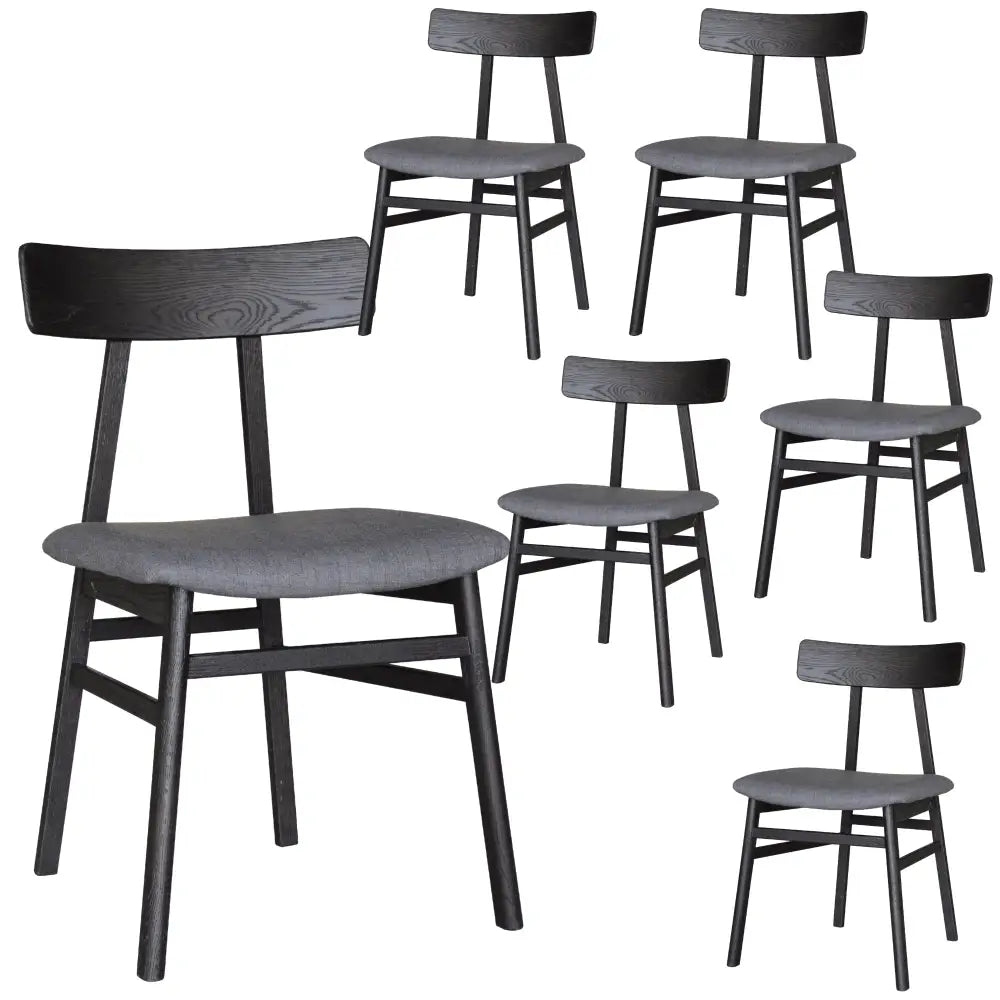 Claire Dining Chair Set of 6 Solid Oak Wood Fabric Seat Furniture - Black - Furniture > Dining