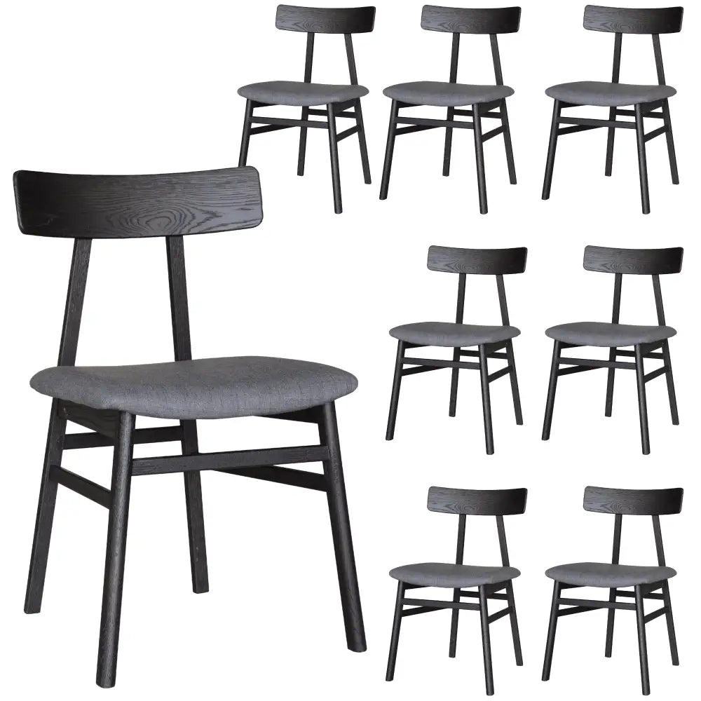Claire Dining Chair Set of 8 Solid Oak Wood Fabric Seat Furniture - Black - Furniture > Dining