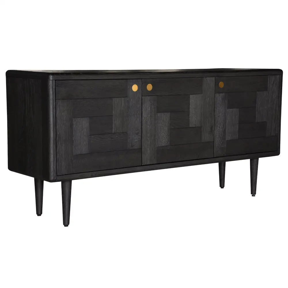 Claire Sideboard Buffet Table 160cm 3 Door Solid Oak Timber Wood - Black - Furniture > Living Room