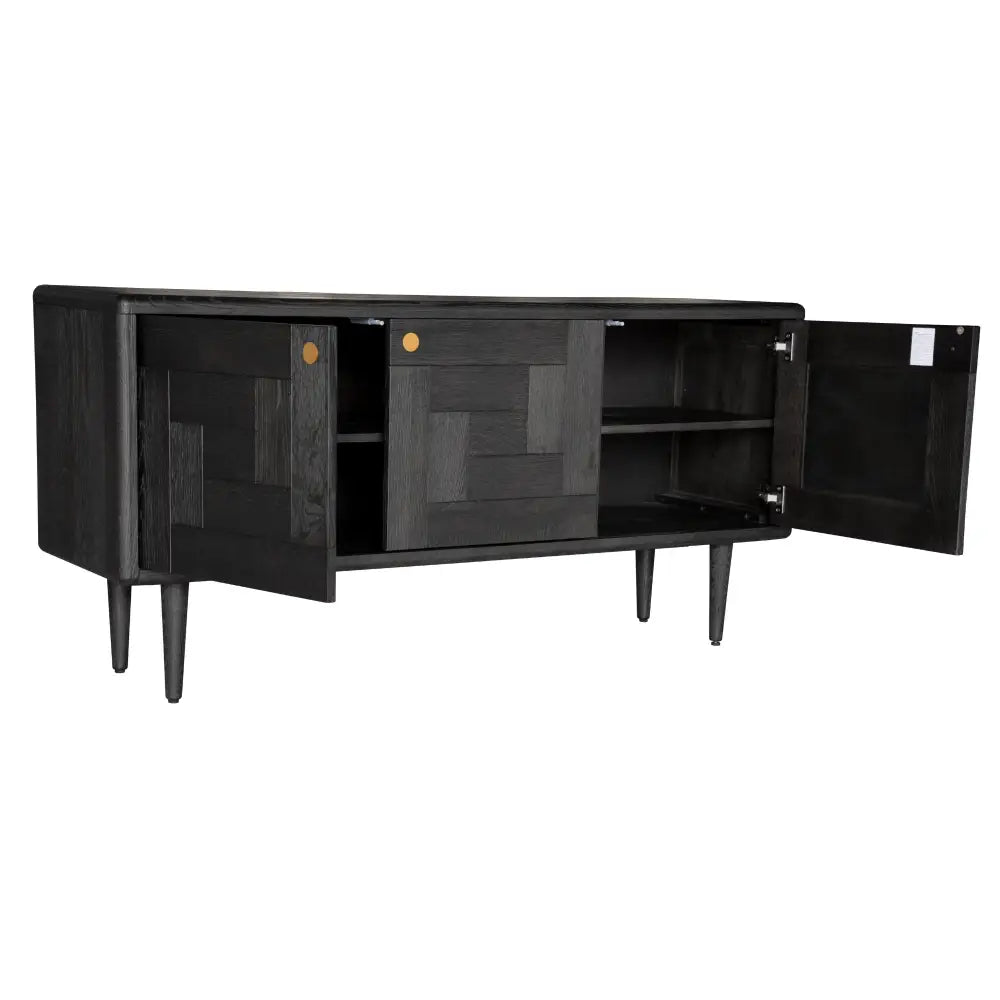 Claire Sideboard Buffet Table 160cm 3 Door Solid Oak Timber Wood - Black - Furniture > Living Room