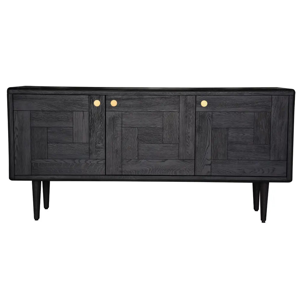 Claire Sideboard Buffet Table 160cm 3 Door Solid Oak Timber Wood - Black - Furniture > Living Room