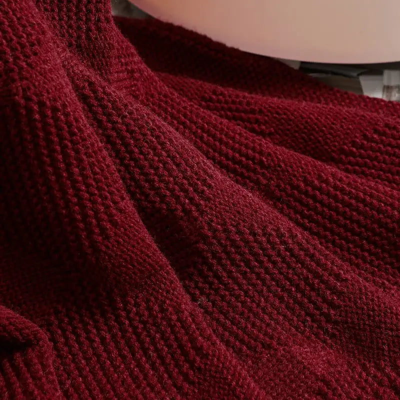 Claret Red Cozy Lightweight Acrylic Knit Throw Blanket - Diamond Waffle Texture for Sofa Bed & Travel - Home & Garden >