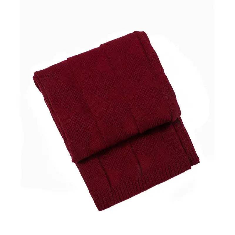 Claret Red Cozy Lightweight Acrylic Knit Throw Blanket - Diamond Waffle Texture for Sofa Bed & Travel - Home & Garden >