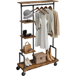 Clothing Garment Rack on Wheels with 5-Tier Industrial Pipe Style Rustic Brown - Furniture > Living Room