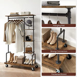 Clothing Garment Rack on Wheels with 5-Tier Industrial Pipe Style Rustic Brown - Furniture > Living Room
