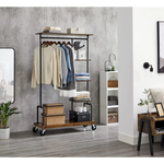 Clothing Garment Rack on Wheels with 5-Tier Industrial Pipe Style Rustic Brown - Furniture > Living Room