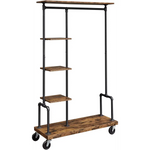 Clothing Garment Rack on Wheels with 5-Tier Industrial Pipe Style Rustic Brown - Furniture > Living Room