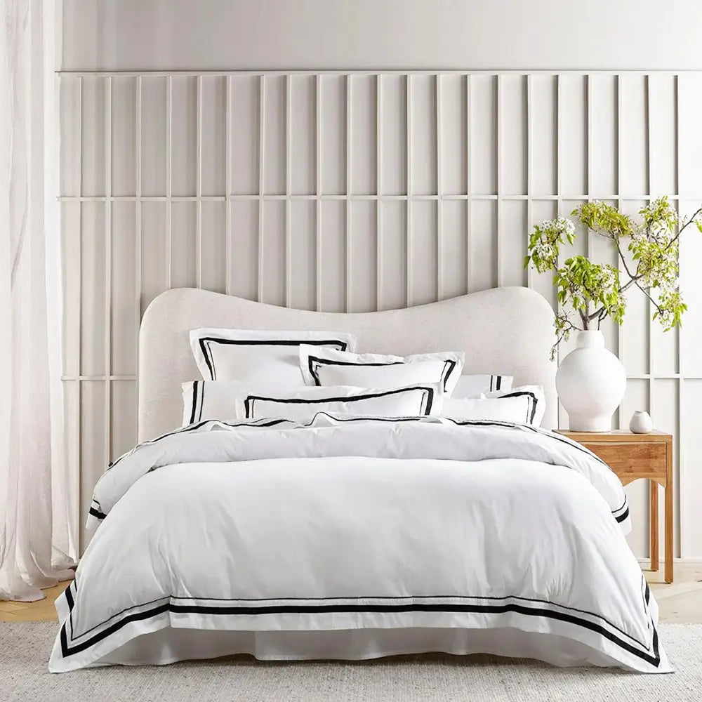 Cloud 1000 TC Egyptian Cotton European Pillowcase Quilt Cover Set by Renee Taylor - White Charcoal - Furniture > Bar