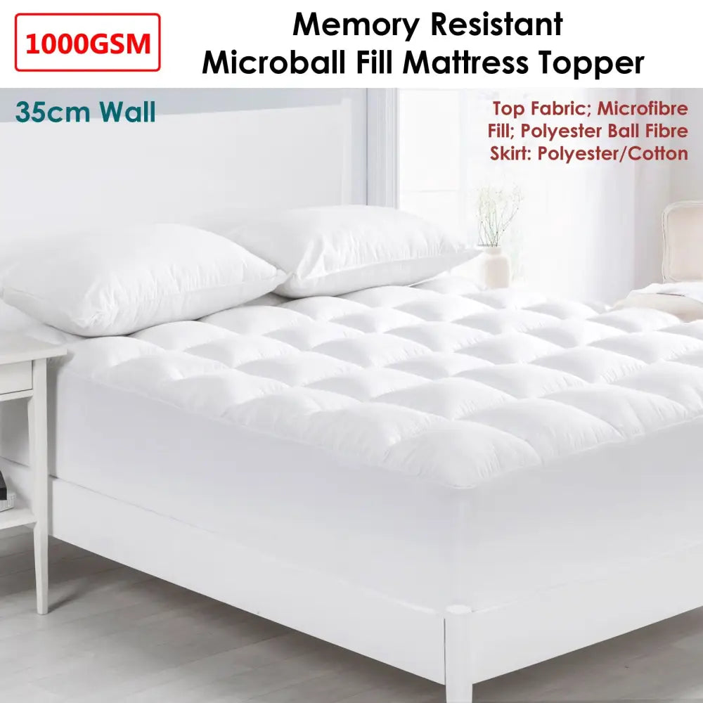 Cloudland 1000GSM Memory Resistant Microball Fill Mattress Topper Super King - Home & Garden > Bedding