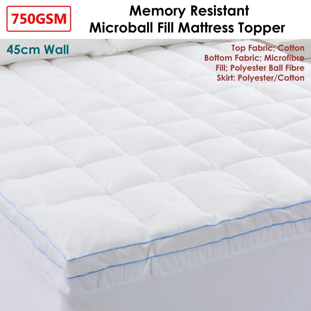 Cloudland 750GSM Memory Resistant Microball Fill Mattress Topper King - Home & Garden > Bedding