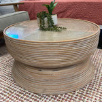 Clover Rattan Round Coffee Table 80cm with Glass Top - Whitewash - Furniture > Living Room
