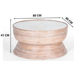 Clover Rattan Round Coffee Table 80cm with Glass Top - Whitewash - Furniture > Living Room