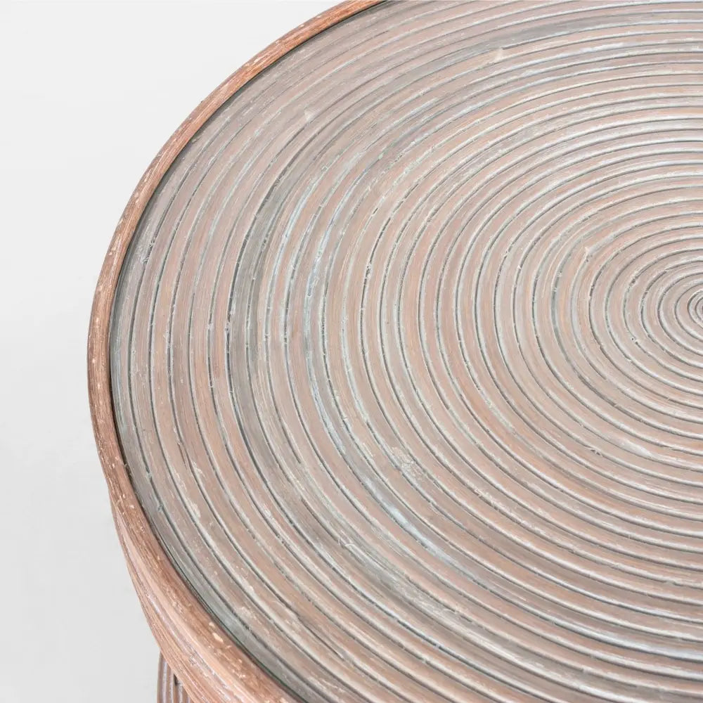 Clover Rattan Round Coffee Table 80cm with Glass Top - Whitewash - Furniture > Living Room