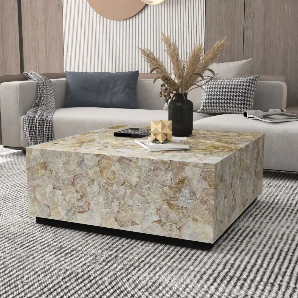 CLUSTER MOTHER OF PEARL HAND MADE COFFEE TABLE - Furniture > Living Room > Coffee Tables