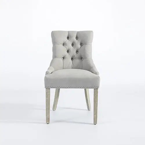 Coaster 2X Dining Chair Light Grey Linen White Wash Legs - Furniture > Dining