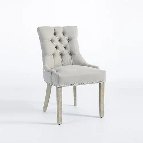 Coaster 2X Dining Chair Light Grey Linen White Wash Legs - Furniture > Dining