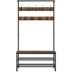 Coat Rack Stand with 9 Hooks and Shoe Rack with Industrial Style Sturdy Steel Frame - Furniture > Living Room