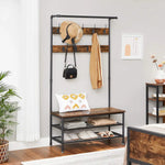 Coat Rack Stand with 9 Hooks and Shoe Rack with Industrial Style Sturdy Steel Frame - Furniture > Living Room
