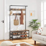 Coat Rack Stand with 9 Hooks and Shoe Rack with Industrial Style Sturdy Steel Frame - Furniture > Living Room
