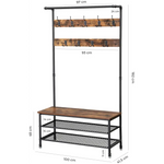 Coat Rack Stand with 9 Hooks and Shoe Rack with Industrial Style Sturdy Steel Frame - Furniture > Living Room