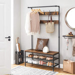 Coat Rack Stand with 9 Hooks and Shoe Rack with Industrial Style Sturdy Steel Frame - Furniture > Living Room