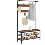 Coat Rack Stand with 9 Hooks and Shoe Rack with Industrial Style Sturdy Steel Frame - Furniture > Living Room