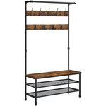 Coat Rack Stand with 9 Hooks and Shoe Rack with Industrial Style Sturdy Steel Frame - Furniture > Living Room