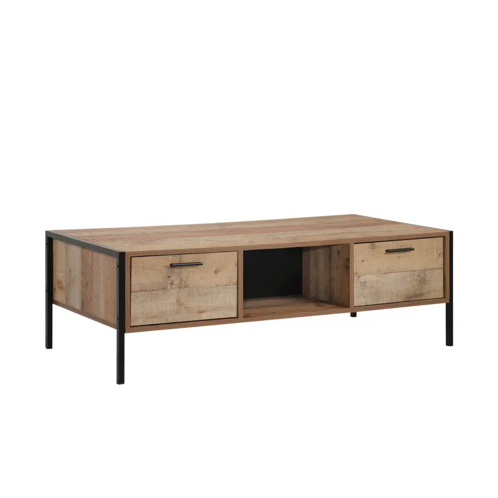 Coffee Table 2 Drawers Particle Board Storage in Oak Colour - Furniture > Living Room