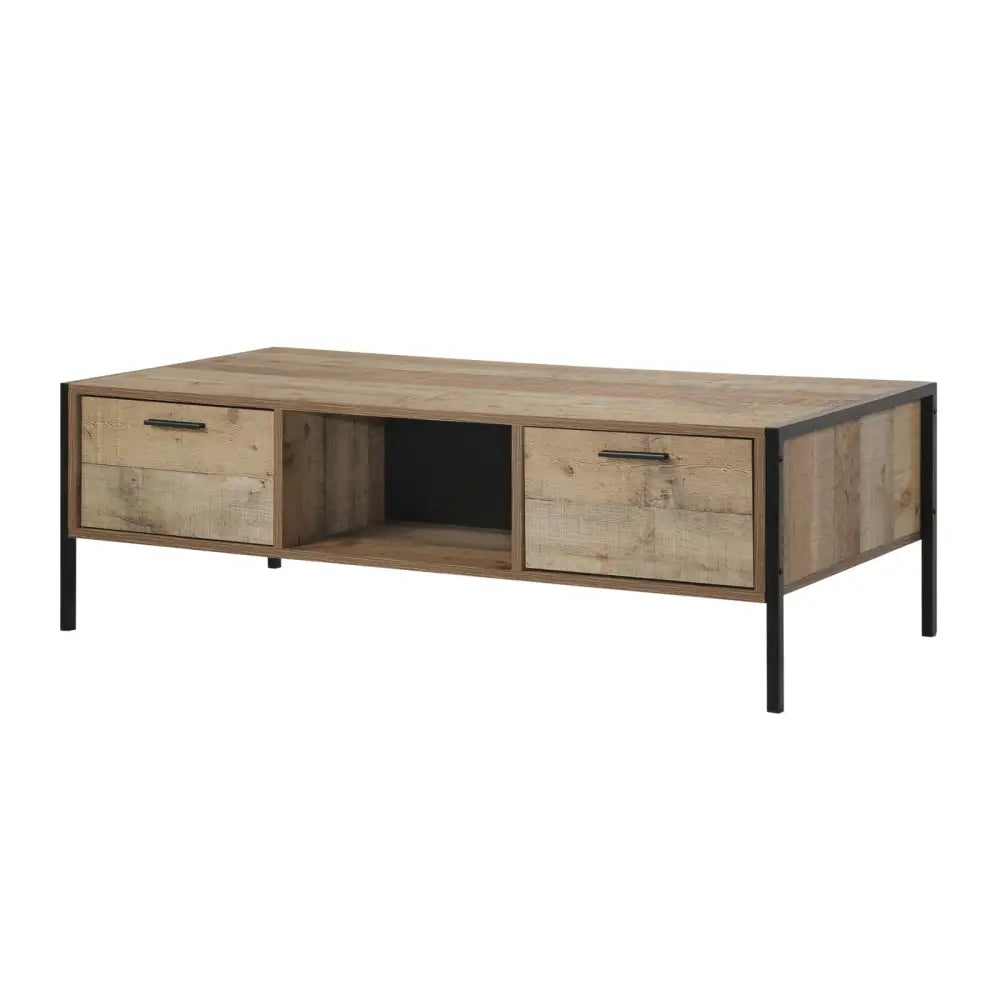 Coffee Table 2 Drawers Particle Board Storage in Oak Colour - Furniture > Living Room