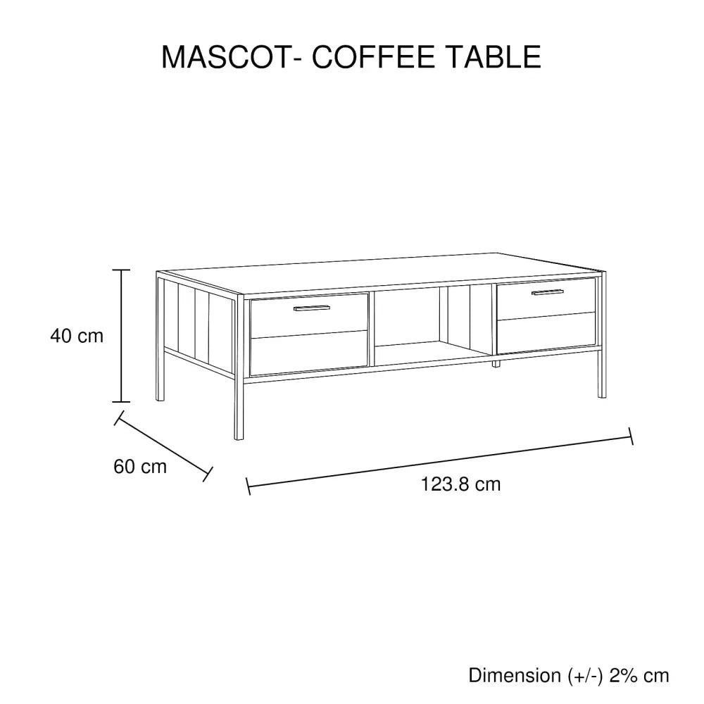 Coffee Table 2 Drawers Particle Board Storage in Oak Colour - Furniture > Living Room