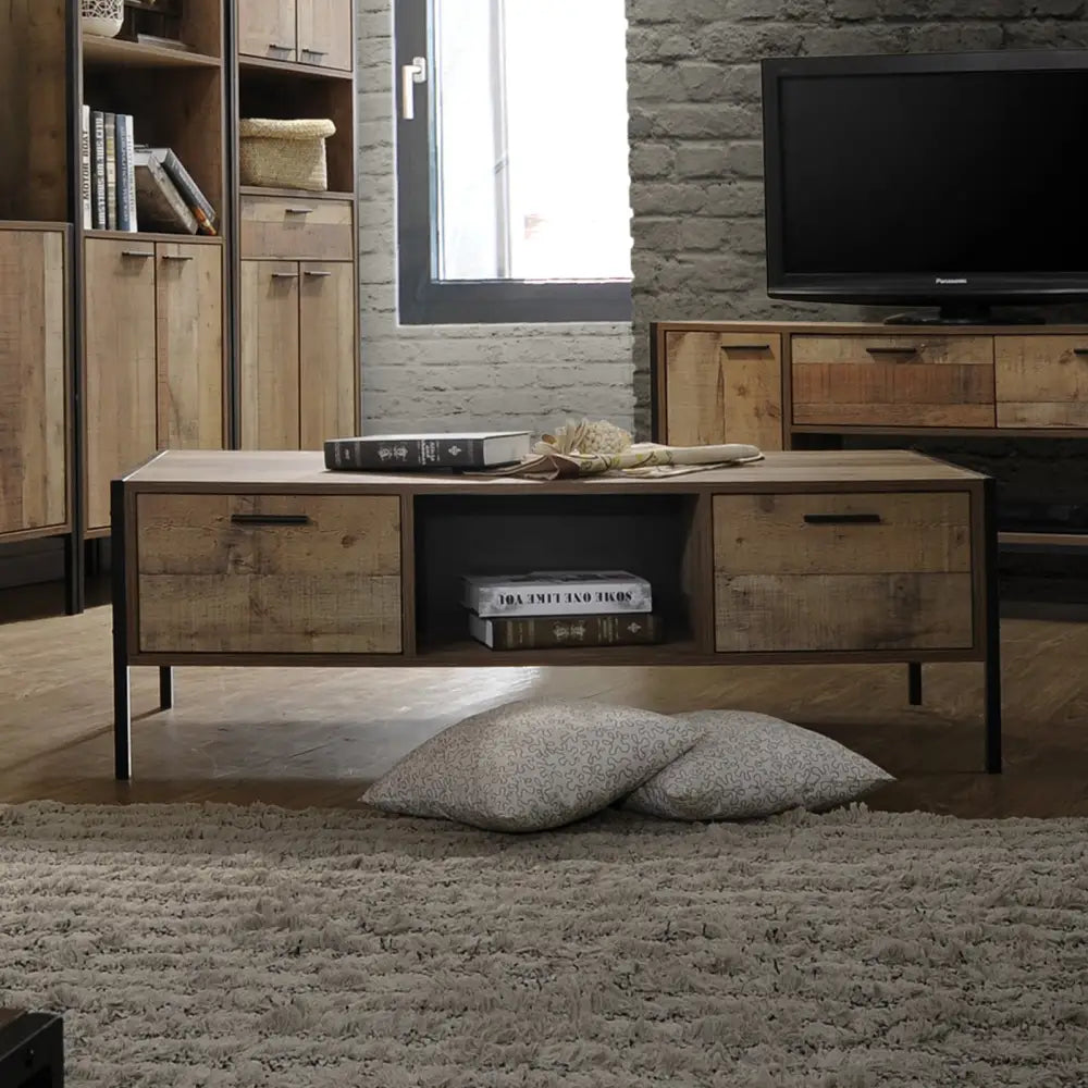 Coffee Table 2 Drawers Particle Board Storage in Oak Colour - Furniture > Living Room