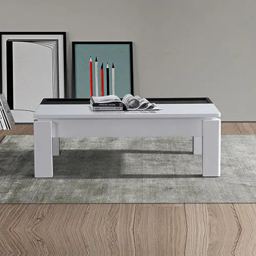Coffee Table High Gloss Finish Lift Up Top MDF Black & White Colour Interior Storage - Furniture > Living Room