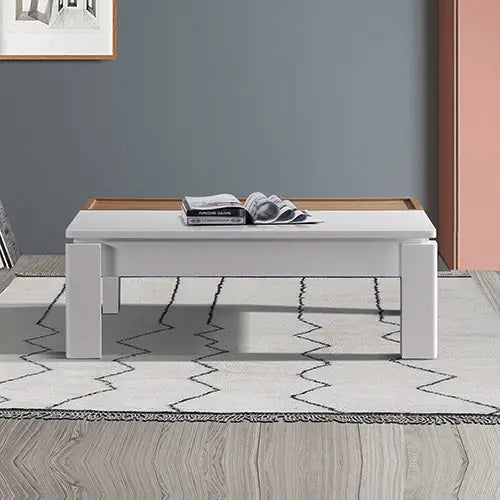 Coffee Table High Gloss Finish Lift Up Top MDF White Ash Colour Interior Storage - Furniture > Dining