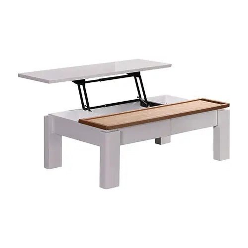 Coffee Table High Gloss Finish Lift Up Top MDF White Ash Colour Interior Storage - Furniture > Dining
