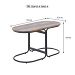 Coffee Table Oval Wooden Top Iron Metal Base Side End Table - Brown - Furniture > Living Room > Coffee Tables
