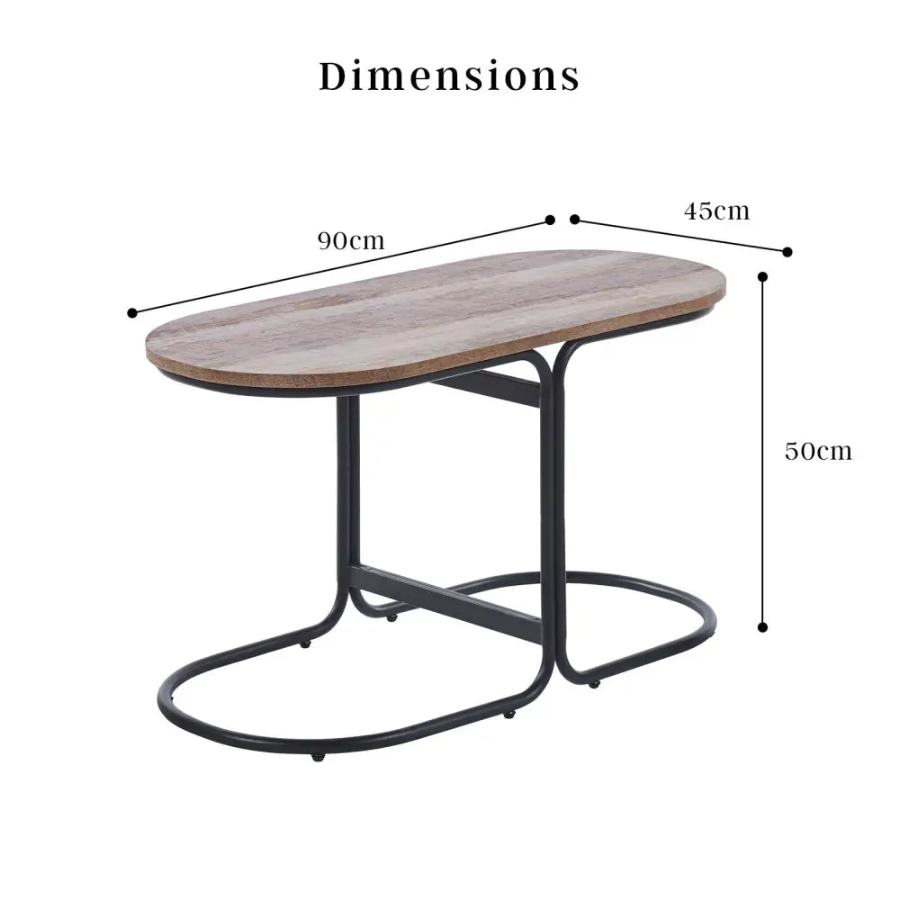 Coffee Table Oval Wooden Top Iron Metal Base Side End Table - Brown - Furniture > Living Room > Coffee Tables