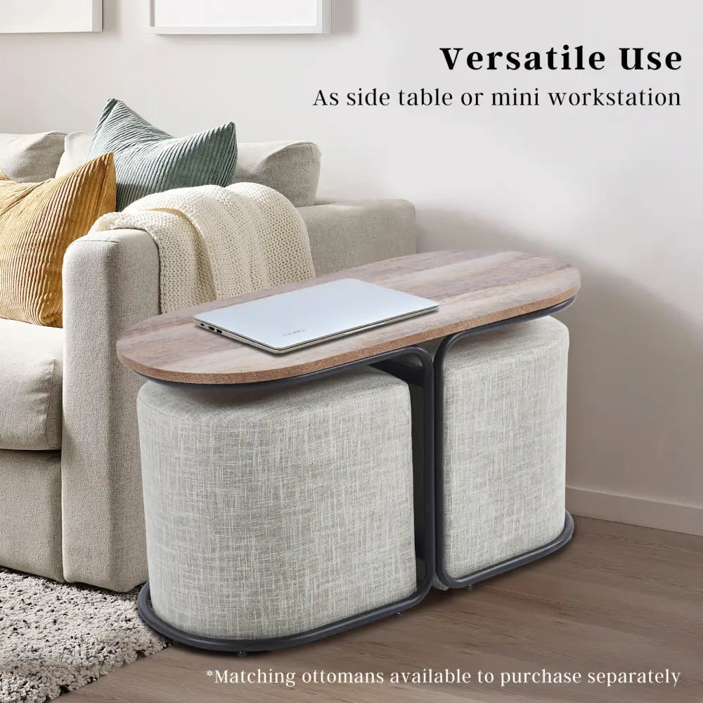 Coffee Table Oval Wooden Top Iron Metal Base Side End Table - Brown - Furniture > Living Room > Coffee Tables