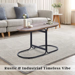 Coffee Table Oval Wooden Top Iron Metal Base Side End Table - Brown - Furniture > Living Room > Coffee Tables