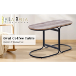 Coffee Table Oval Wooden Top Iron Metal Base Side End Table - Brown - Furniture > Living Room > Coffee Tables
