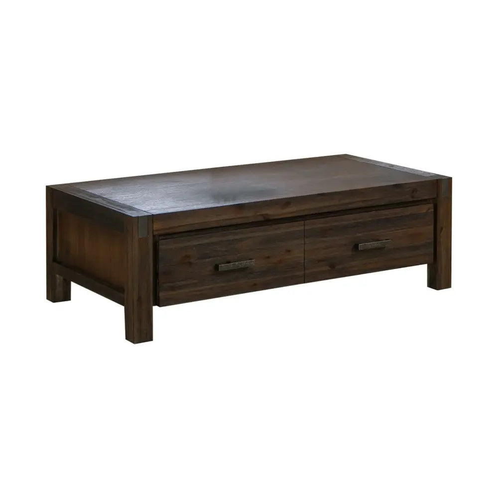 Coffee Table Solid Acacia Wood & Veneer 1 Drawers Storage Chocolate Colour - Furniture > Living Room