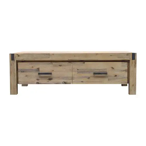 Coffee Table Solid Acacia Wood & Veneer 1 Drawers Storage Oak Colour - Furniture > Bedroom