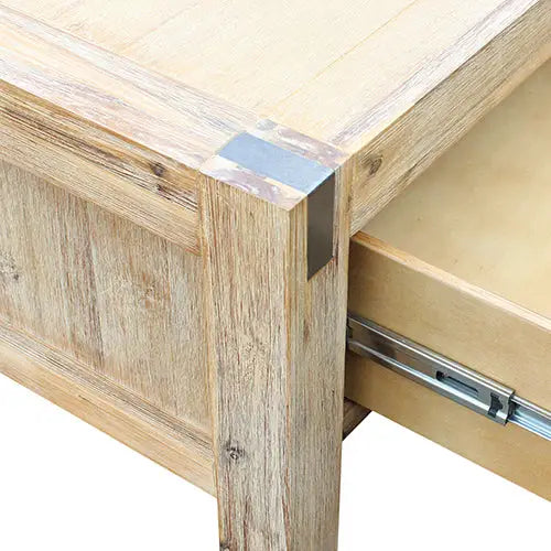 Coffee Table Solid Acacia Wood & Veneer 1 Drawers Storage Oak Colour - Furniture > Bedroom