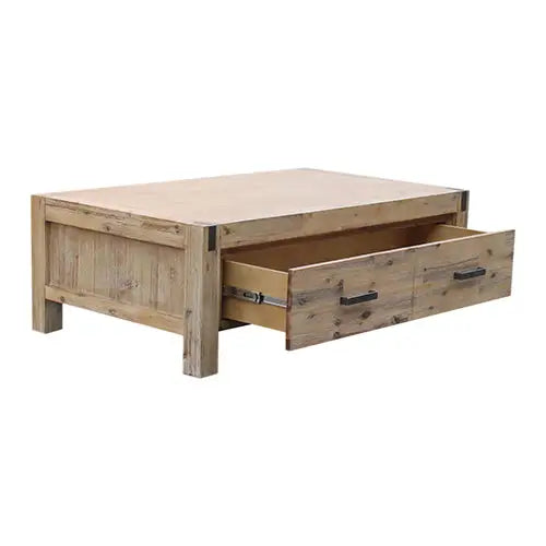 Coffee Table Solid Acacia Wood & Veneer 1 Drawers Storage Oak Colour - Furniture > Bedroom