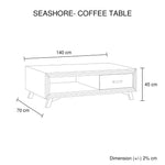 Coffee Table Solid Wood Acacia & Veneer Frame 2 Drawers Storage Sliver Brush Colour - Furniture > Living Room